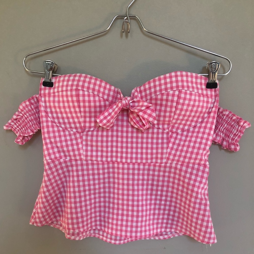LF Seek the Label Pink Gingham Strapless Top